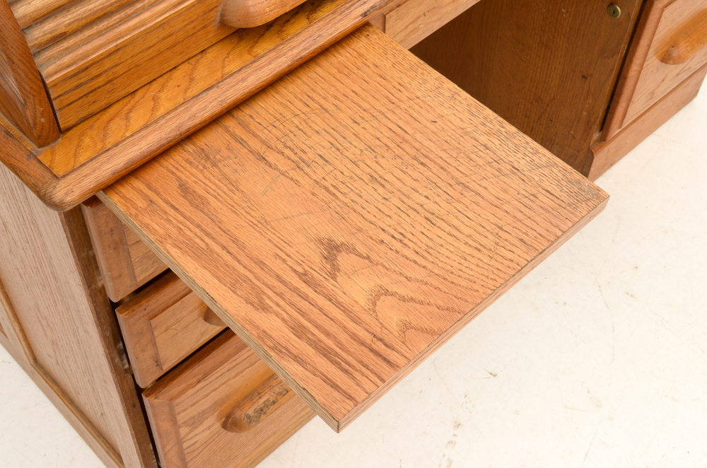 Oak Roll-Top Tambour Desk