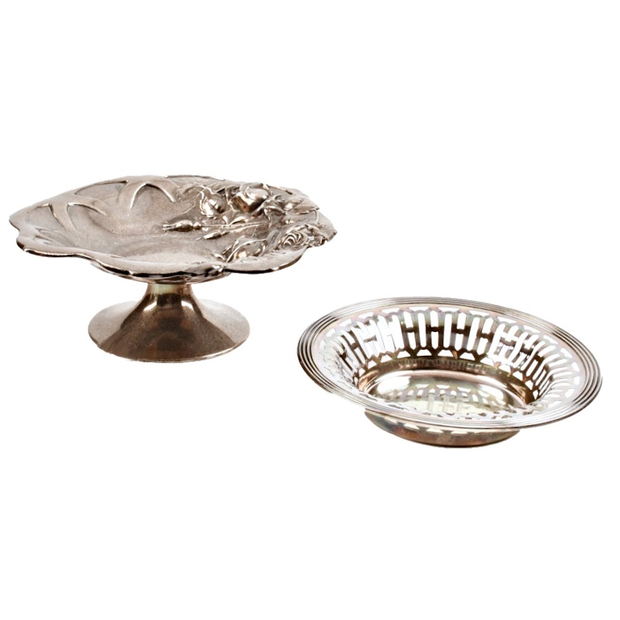 Sterling Silver Pierced Dish and Footed "Rose" Compote