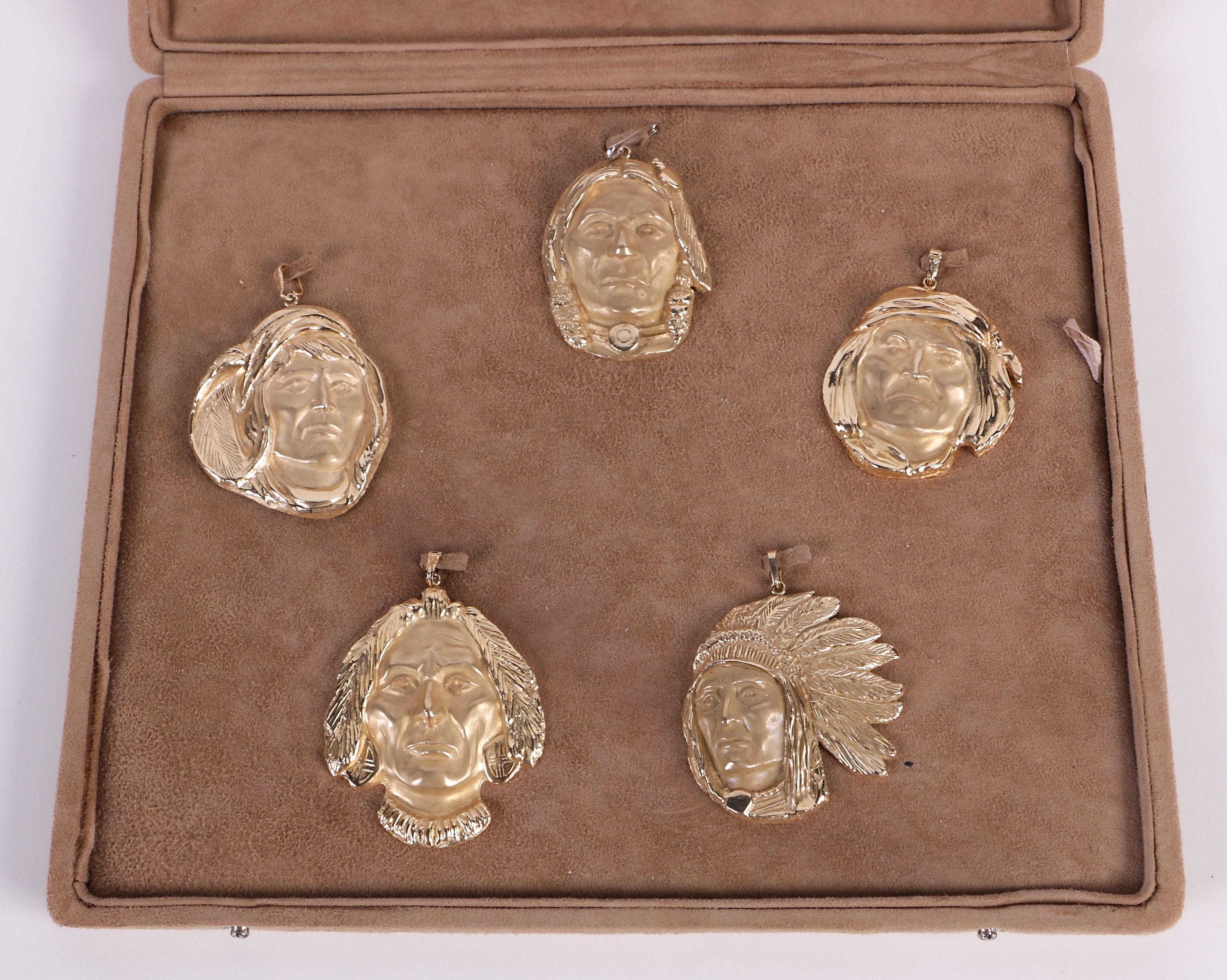 335.00 DWT 14K Yellow Gold Limited Edition Native American Figure Jewelry Set by James Hutchinson for Jewelmasters, Inc.