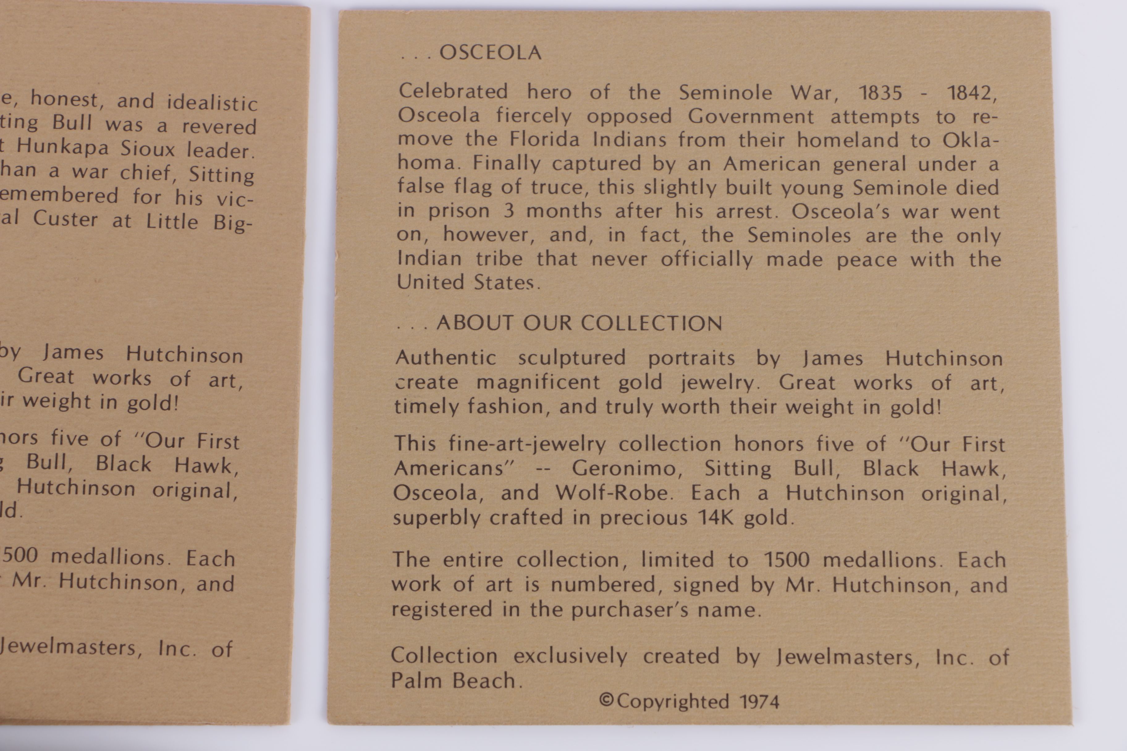 335.00 DWT 14K Yellow Gold Limited Edition Native American Figure Jewelry Set by James Hutchinson for Jewelmasters, Inc.