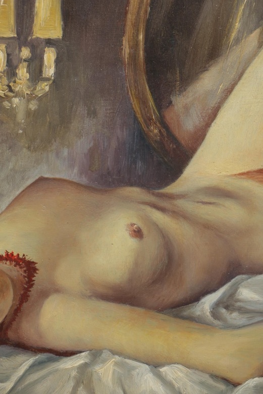 Oil on Board Painting of Reclining Female Nude