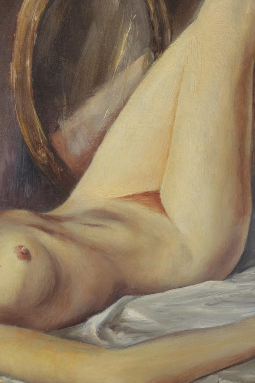 Oil on Board Painting of Reclining Female Nude