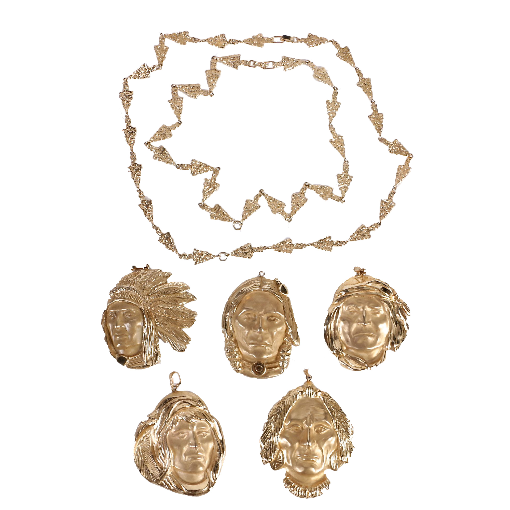 335.00 DWT 14K Yellow Gold Limited Edition Native American Figure Jewelry Set by James Hutchinson for Jewelmasters, Inc.