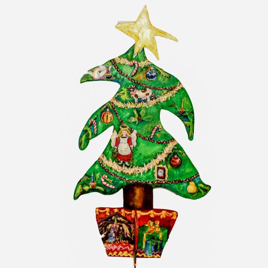 Large Artisan Made Wooden Christmas Tree Cut Out Display.