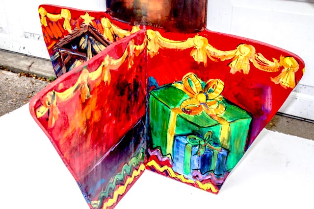 Large Artisan Made Wooden Christmas Tree Cut Out Display.