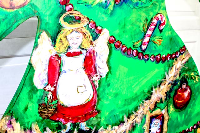 Large Artisan Made Wooden Christmas Tree Cut Out Display.