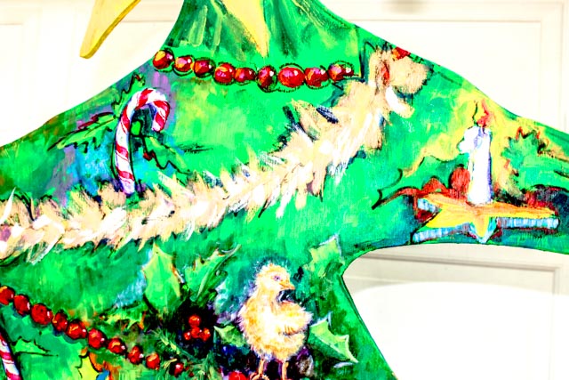 Large Artisan Made Wooden Christmas Tree Cut Out Display.