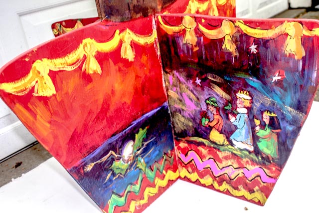 Large Artisan Made Wooden Christmas Tree Cut Out Display.