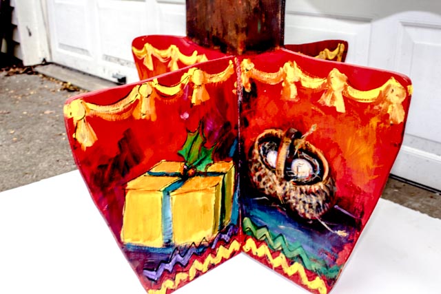 Large Artisan Made Wooden Christmas Tree Cut Out Display.