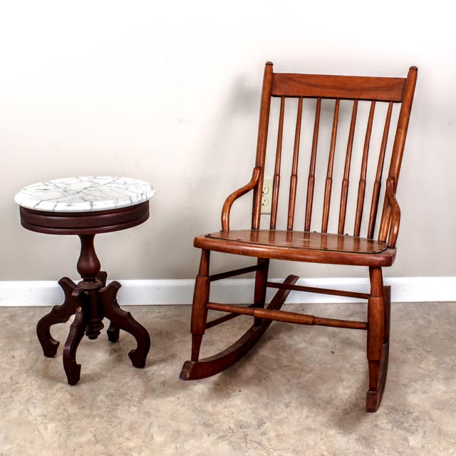 Vintage Sewing Rocker with Small Marble Table