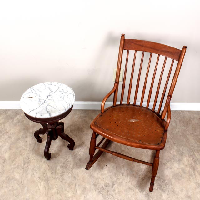 Vintage Sewing Rocker with Small Marble Table