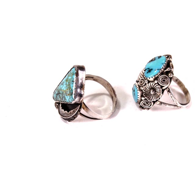 Pair of Vintage Southwestern Style Sterling Silver and Turquoise Rings