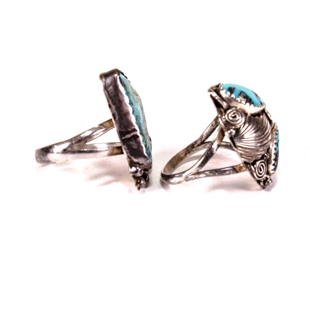 Pair of Vintage Southwestern Style Sterling Silver and Turquoise Rings
