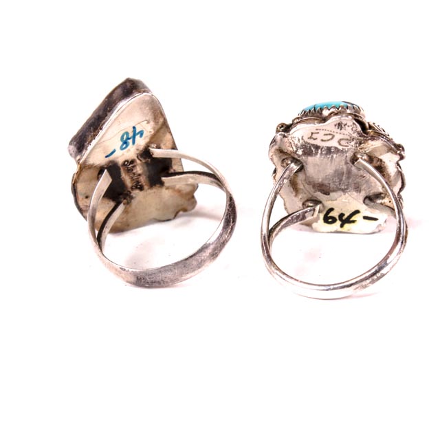 Pair of Vintage Southwestern Style Sterling Silver and Turquoise Rings