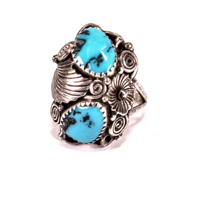 Pair of Vintage Southwestern Style Sterling Silver and Turquoise Rings