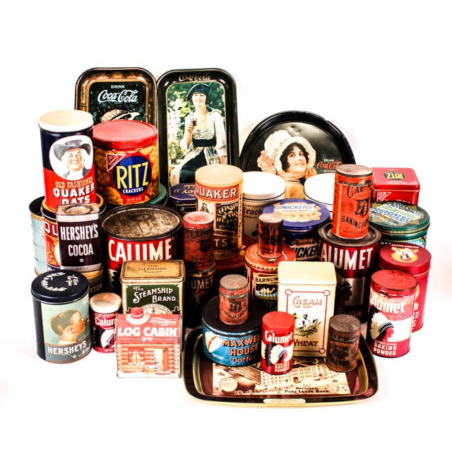 Collection of Vintage and Reproduction Vintage Tins