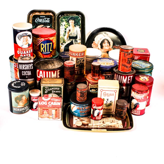Collection of Vintage and Reproduction Vintage Tins
