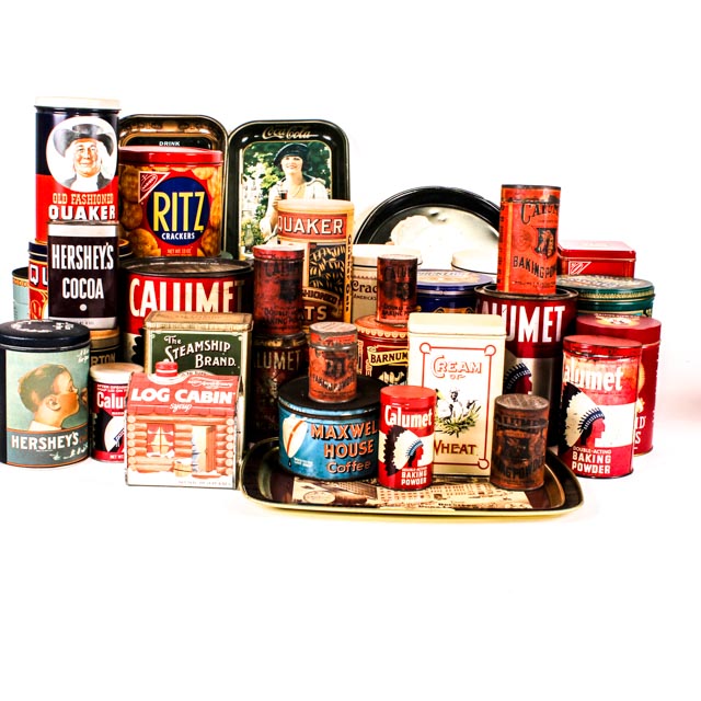 Collection of Vintage and Reproduction Vintage Tins