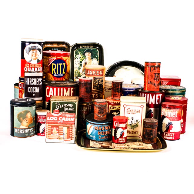 Collection of Vintage and Reproduction Vintage Tins