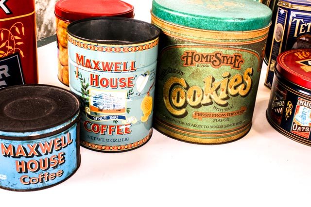 Collection of Vintage and Reproduction Vintage Tins
