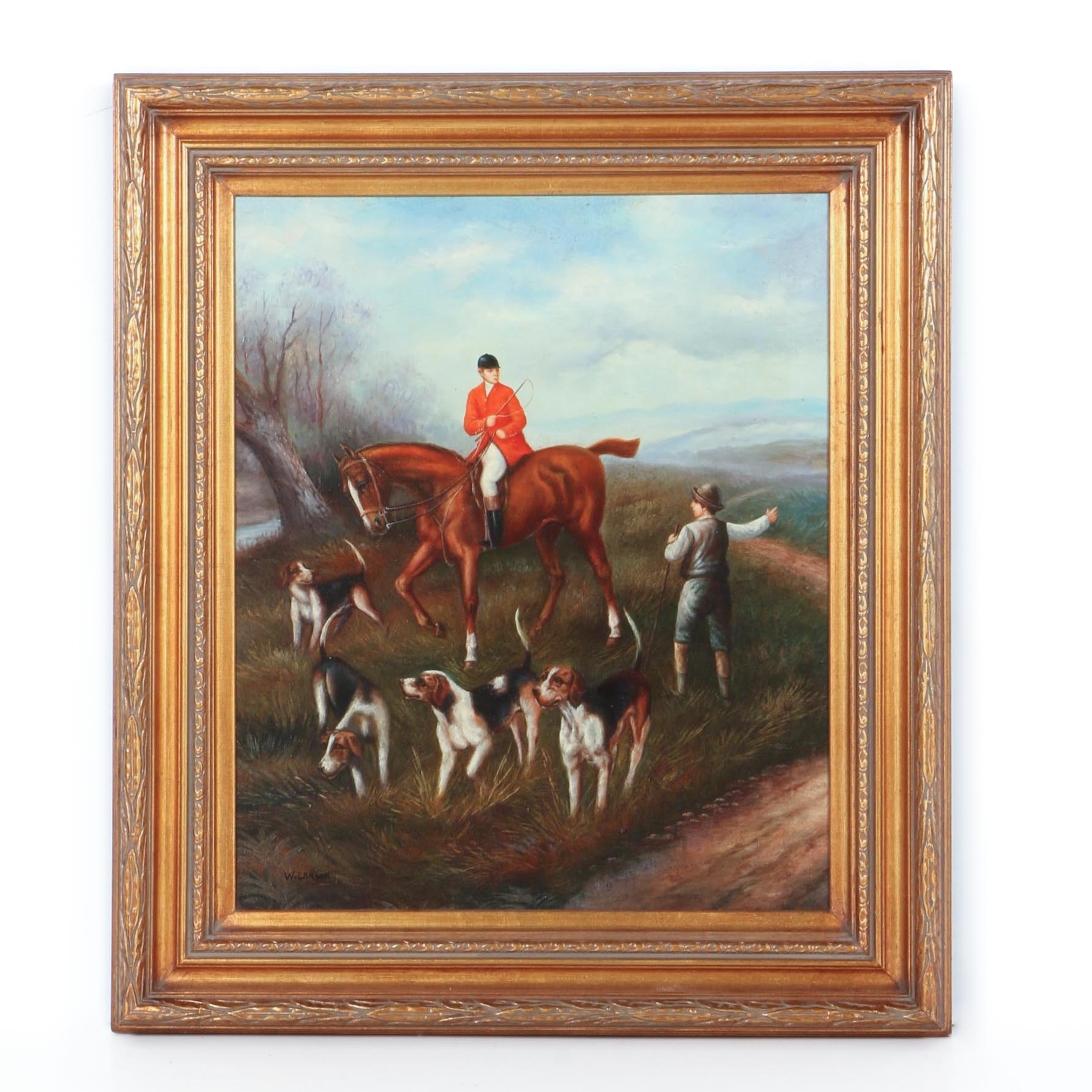 W. Larson Oil Painting on Canvas of a Fox Hunting Scene