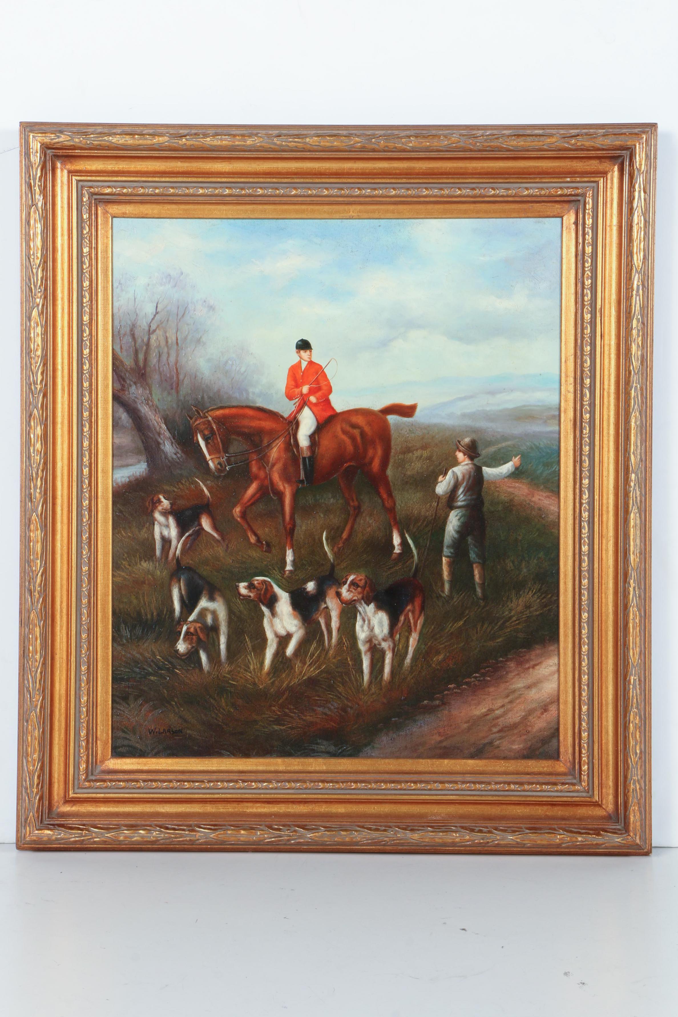 W. Larson Oil Painting on Canvas of a Fox Hunting Scene