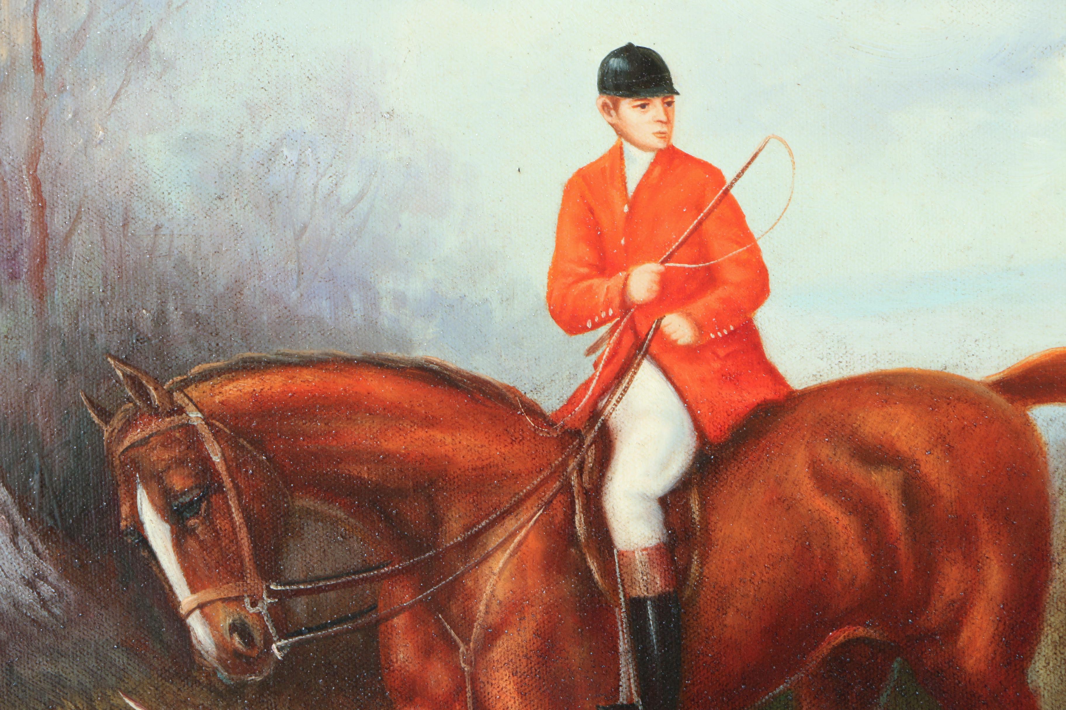 W. Larson Oil Painting on Canvas of a Fox Hunting Scene