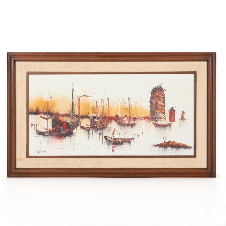 Yip Po Wang Oil Painting of Boats on the Water