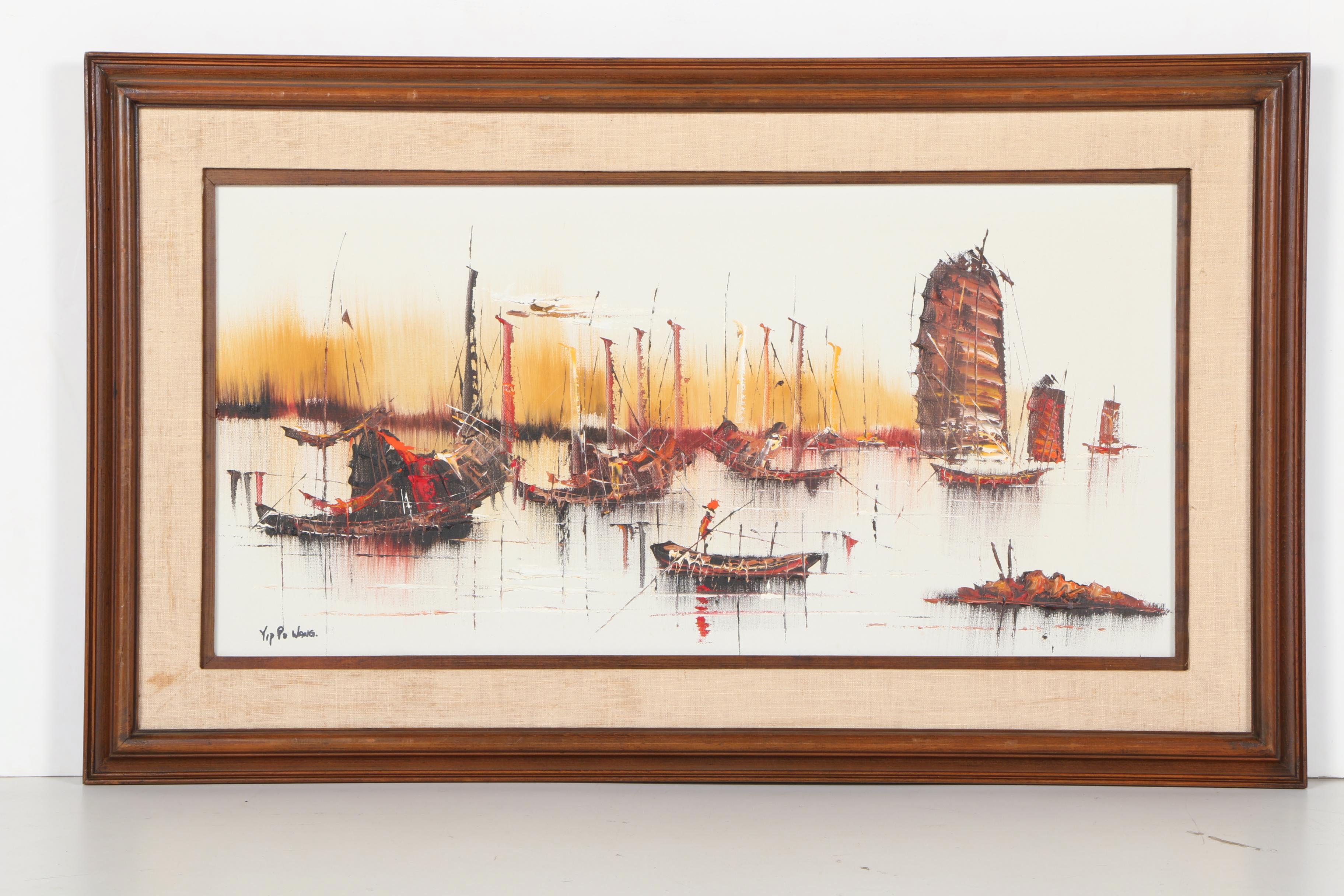 Yip Po Wang Oil Painting of Boats on the Water