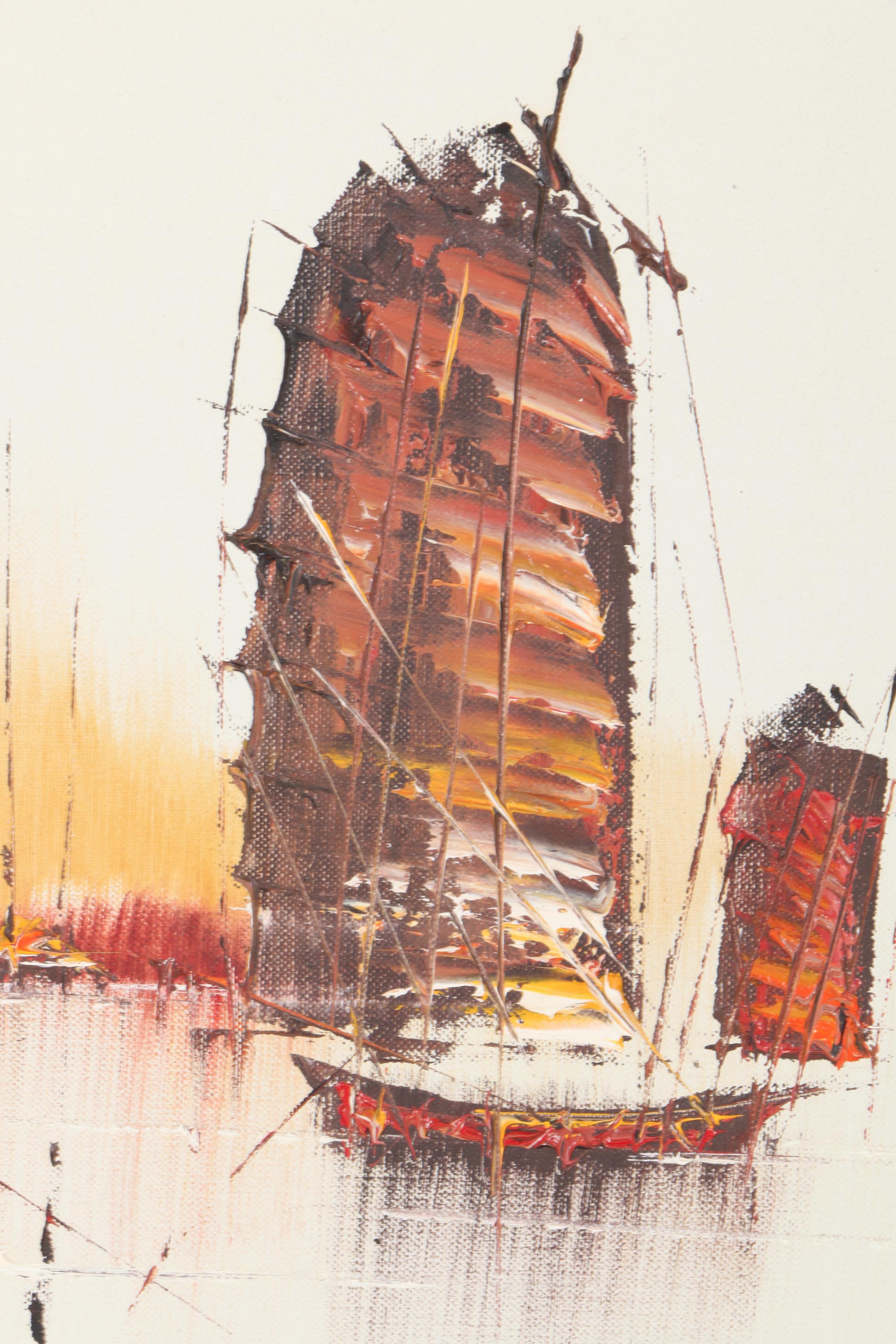Yip Po Wang Oil Painting of Boats on the Water
