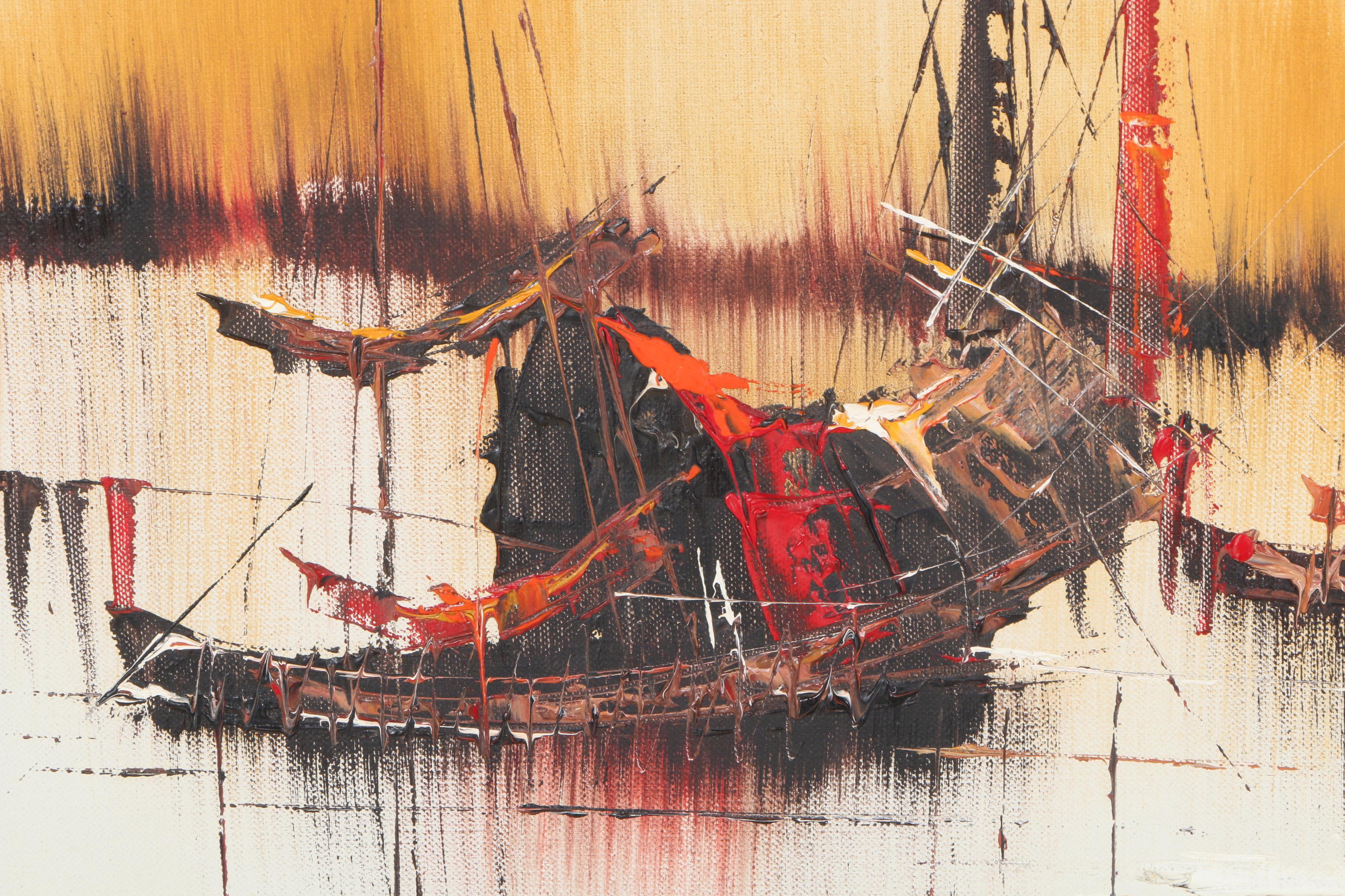 Yip Po Wang Oil Painting of Boats on the Water