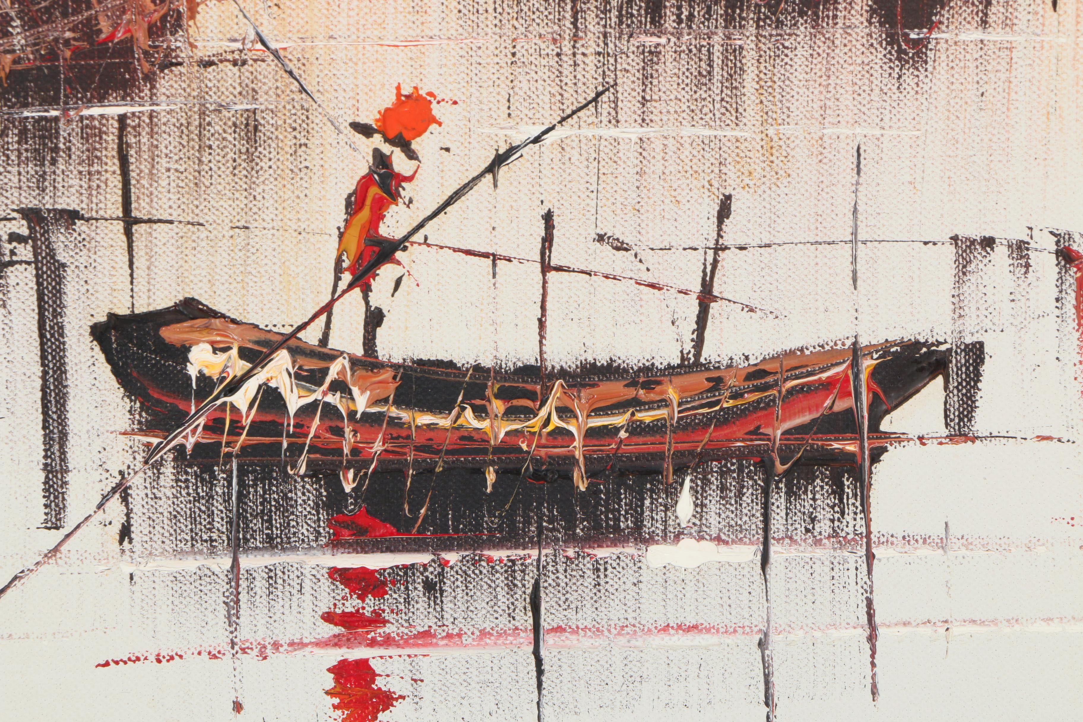 Yip Po Wang Oil Painting of Boats on the Water