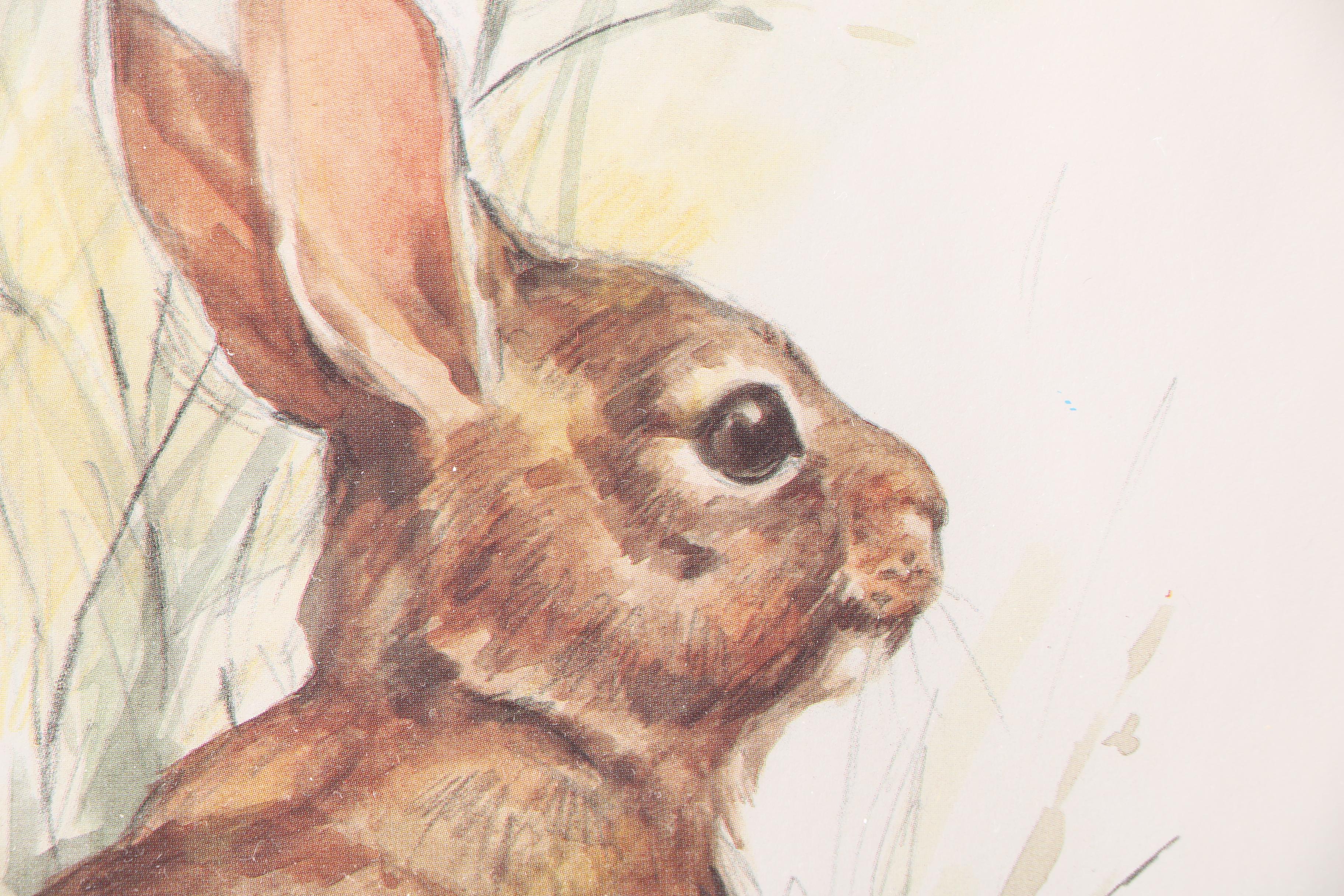 Norma J. Witherspoon Original Watercolor and After Paul Whitney Hunter Offset Lithograph of Rabbits