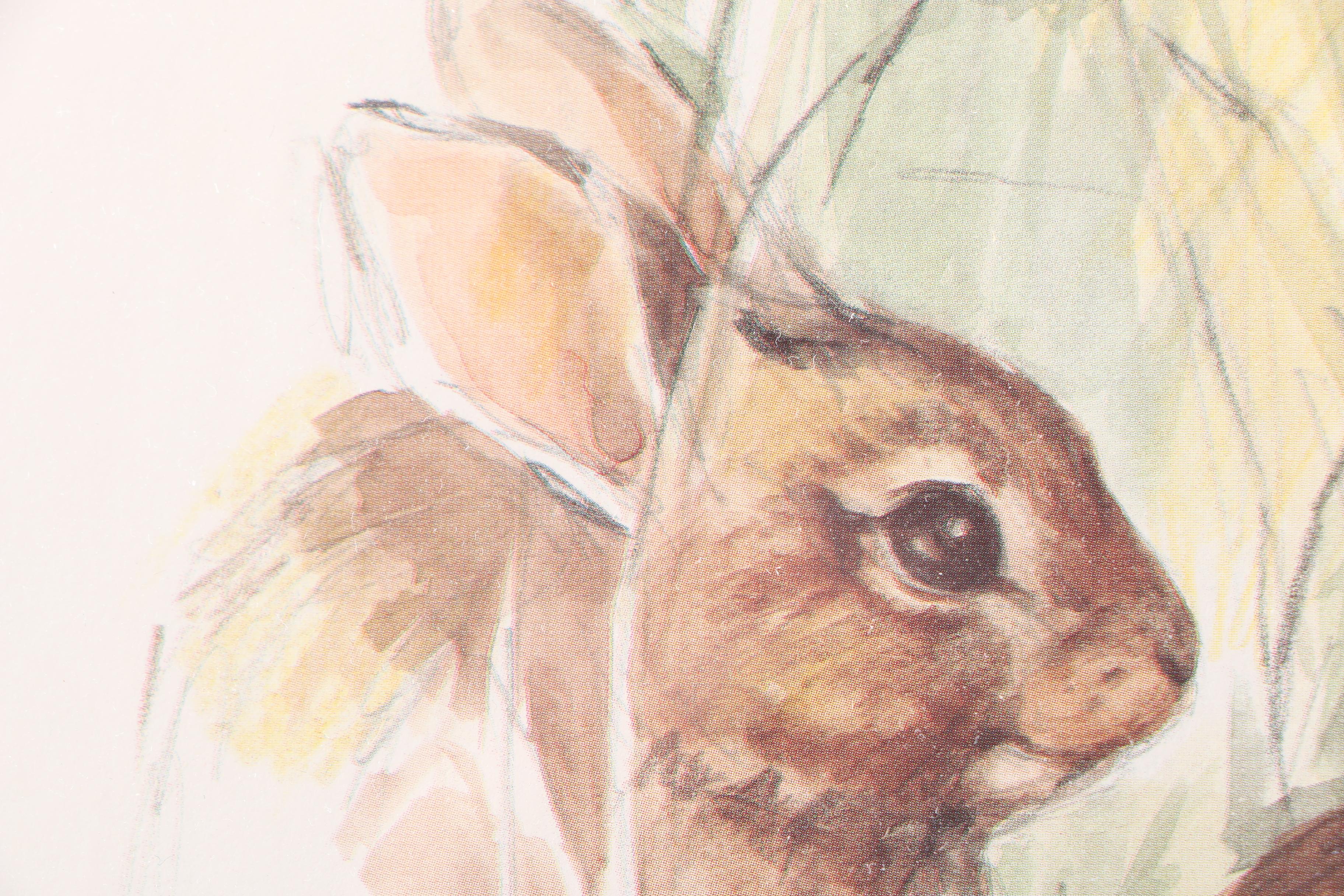 Norma J. Witherspoon Original Watercolor and After Paul Whitney Hunter Offset Lithograph of Rabbits