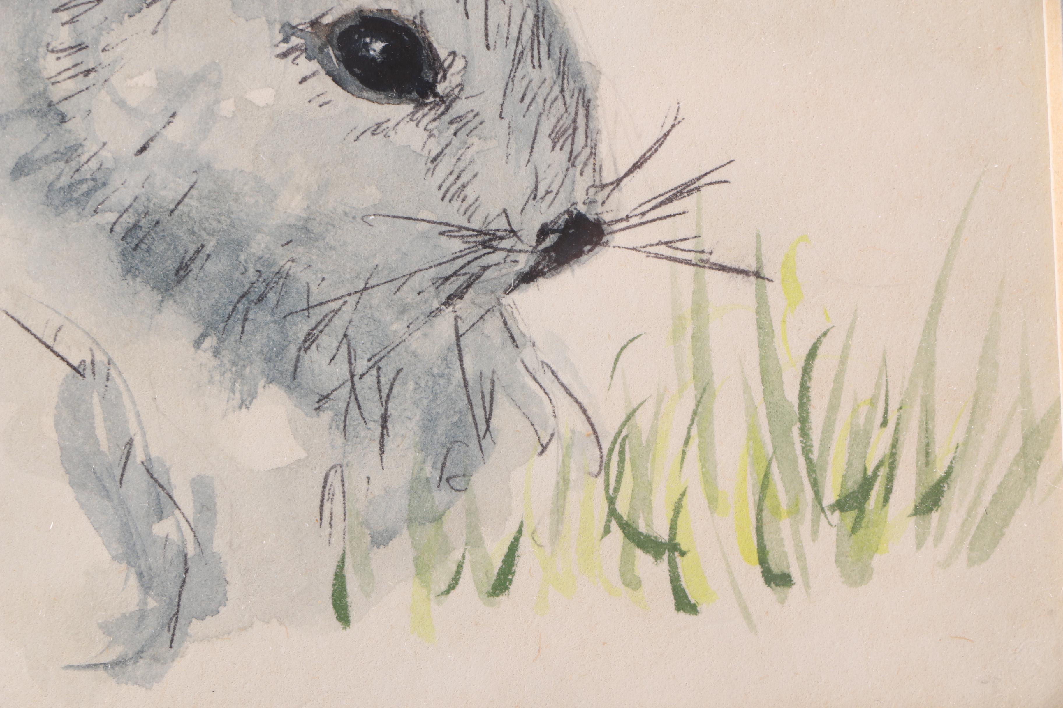 Norma J. Witherspoon Original Watercolor and After Paul Whitney Hunter Offset Lithograph of Rabbits