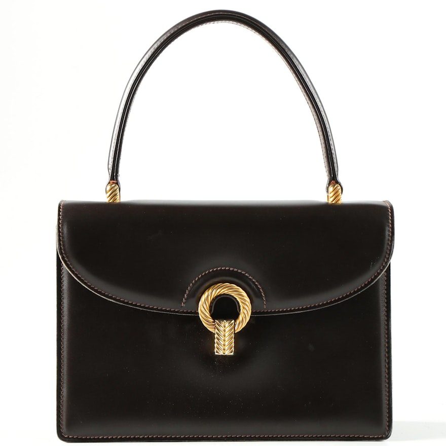 Vintage Gucci Structured Black Leather Handbag