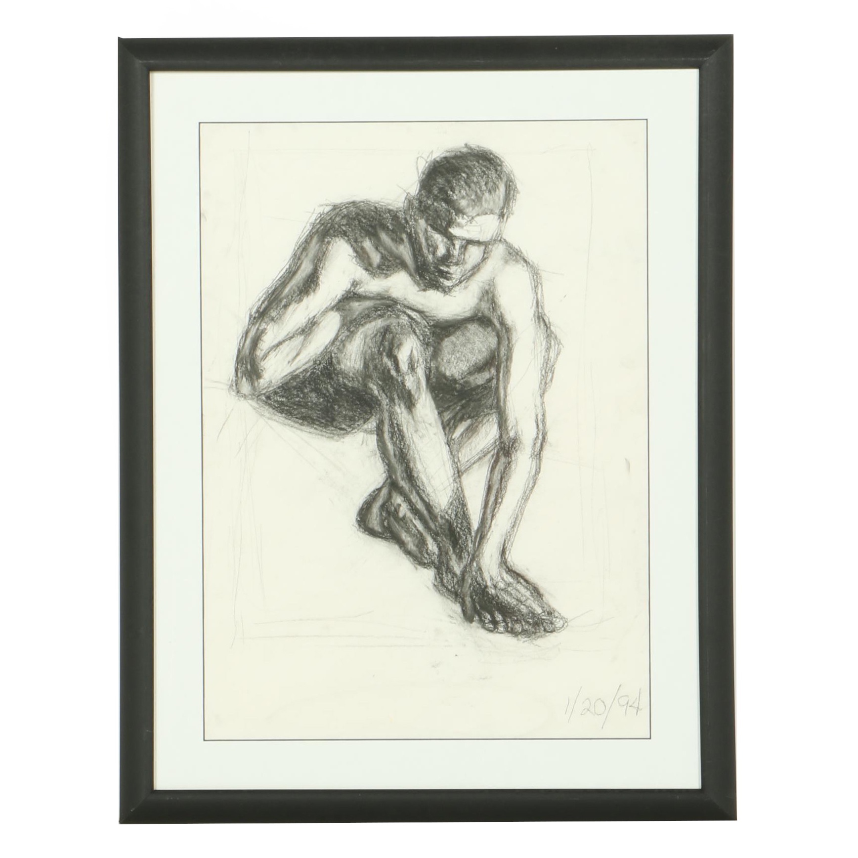 Framed Charcoal Figure Drawing