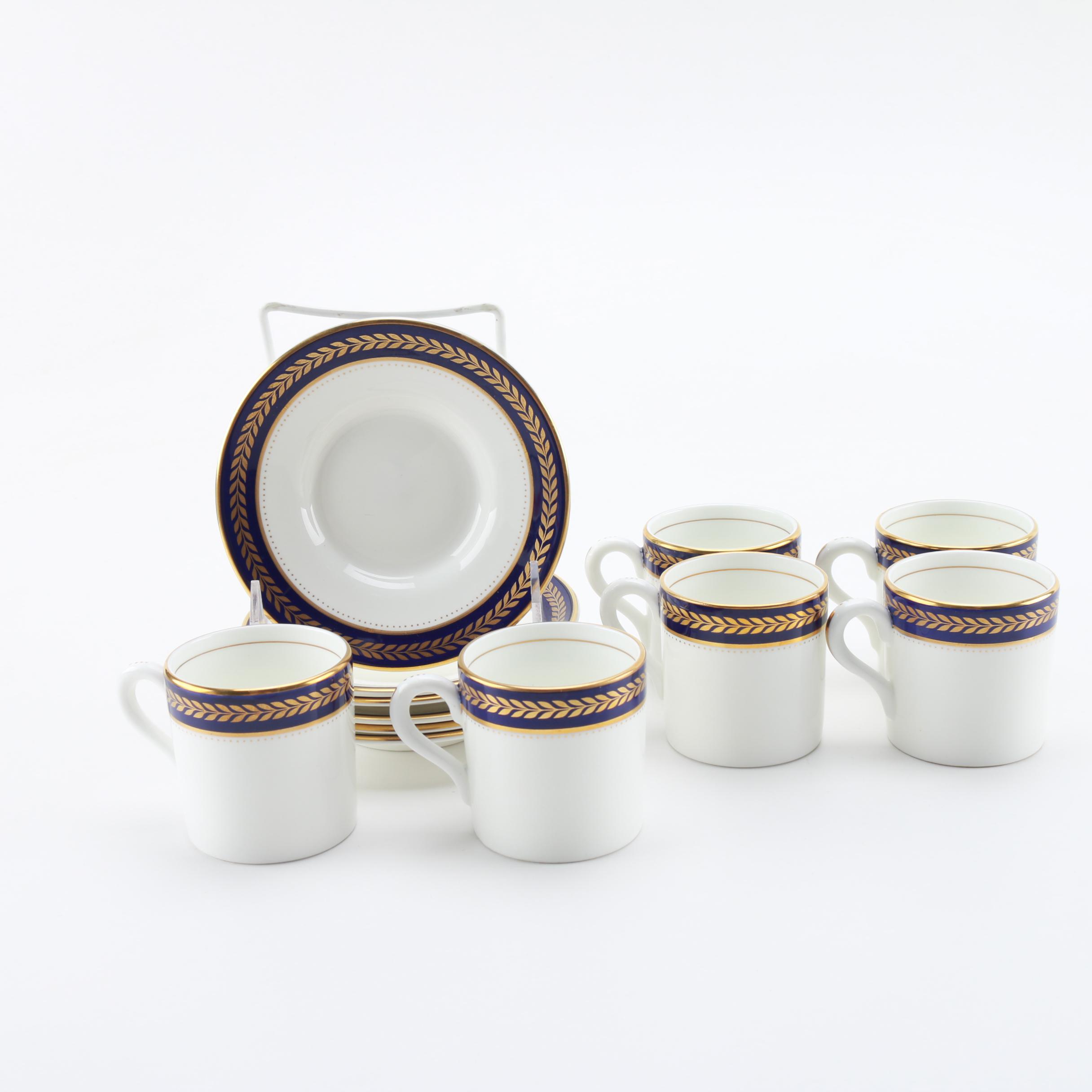 Coalport "Blue Wheat" Bone China Coffee Mugs and Saucers