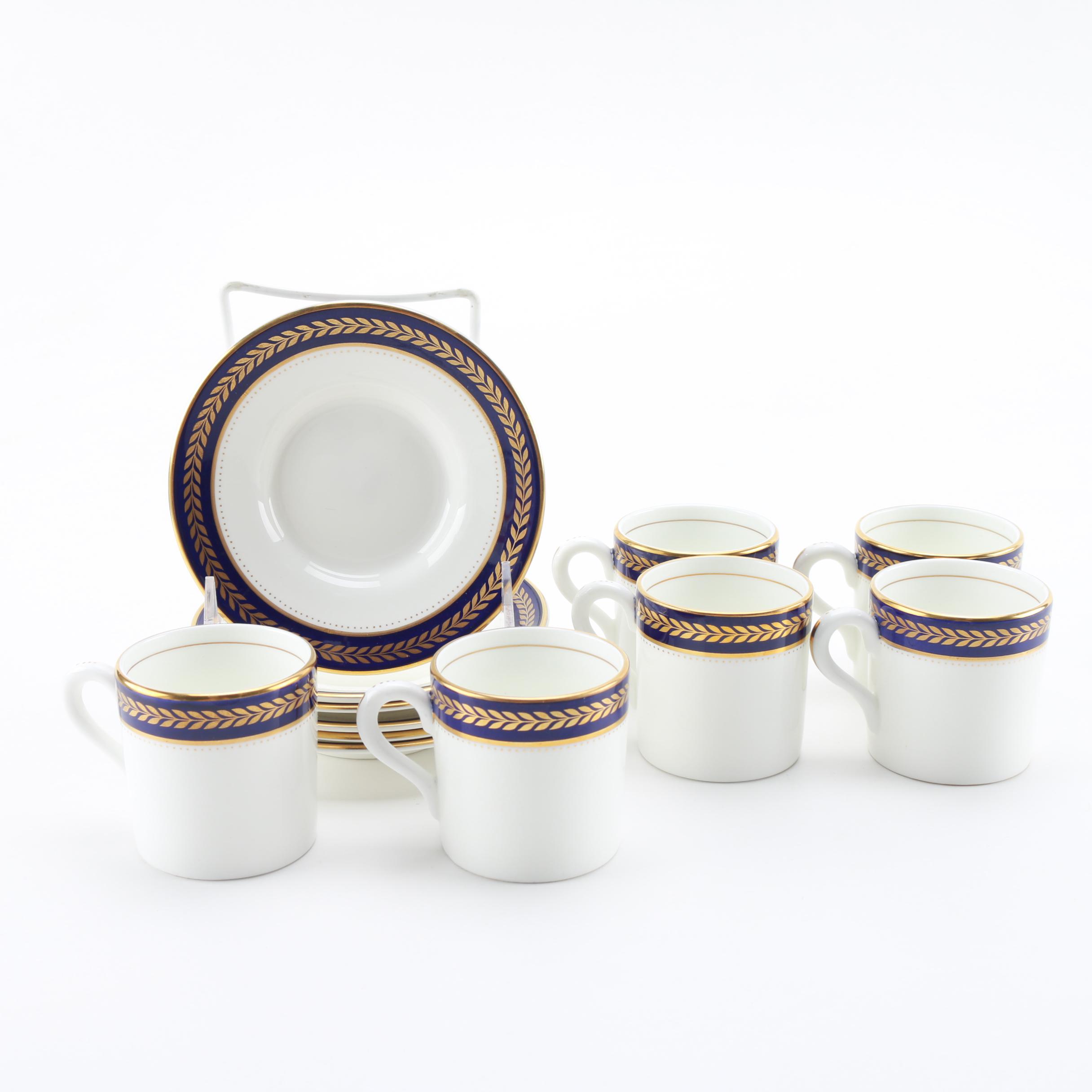 Coalport "Blue Wheat" Bone China Coffee Mugs and Saucers