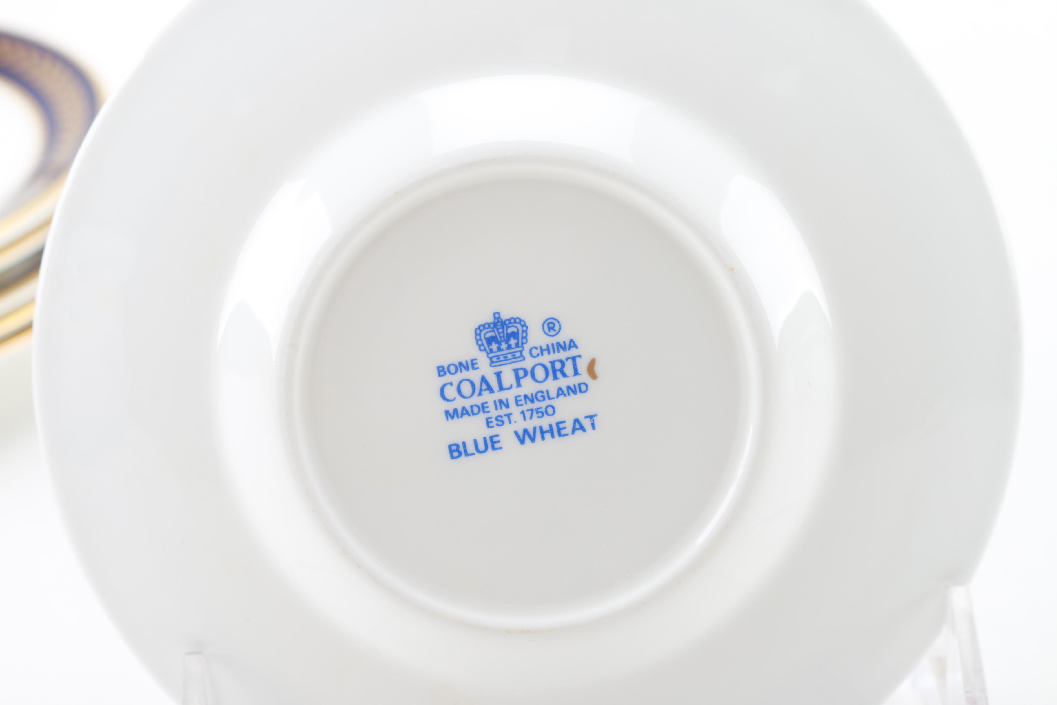 Coalport "Blue Wheat" Bone China Coffee Mugs and Saucers