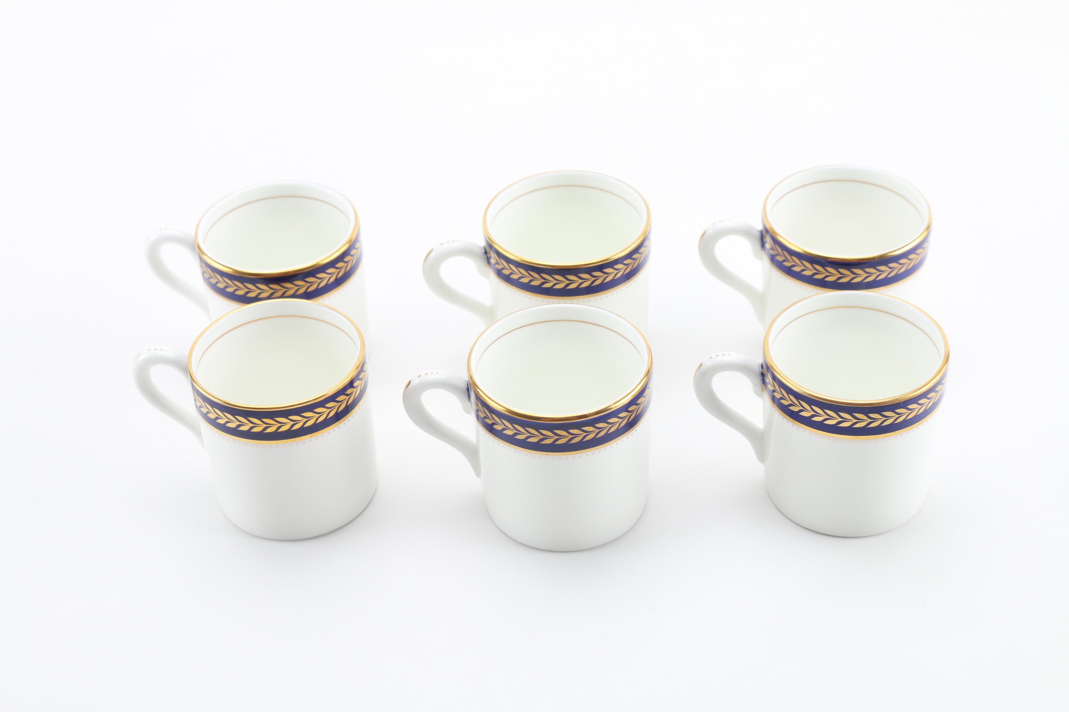 Coalport "Blue Wheat" Bone China Coffee Mugs and Saucers