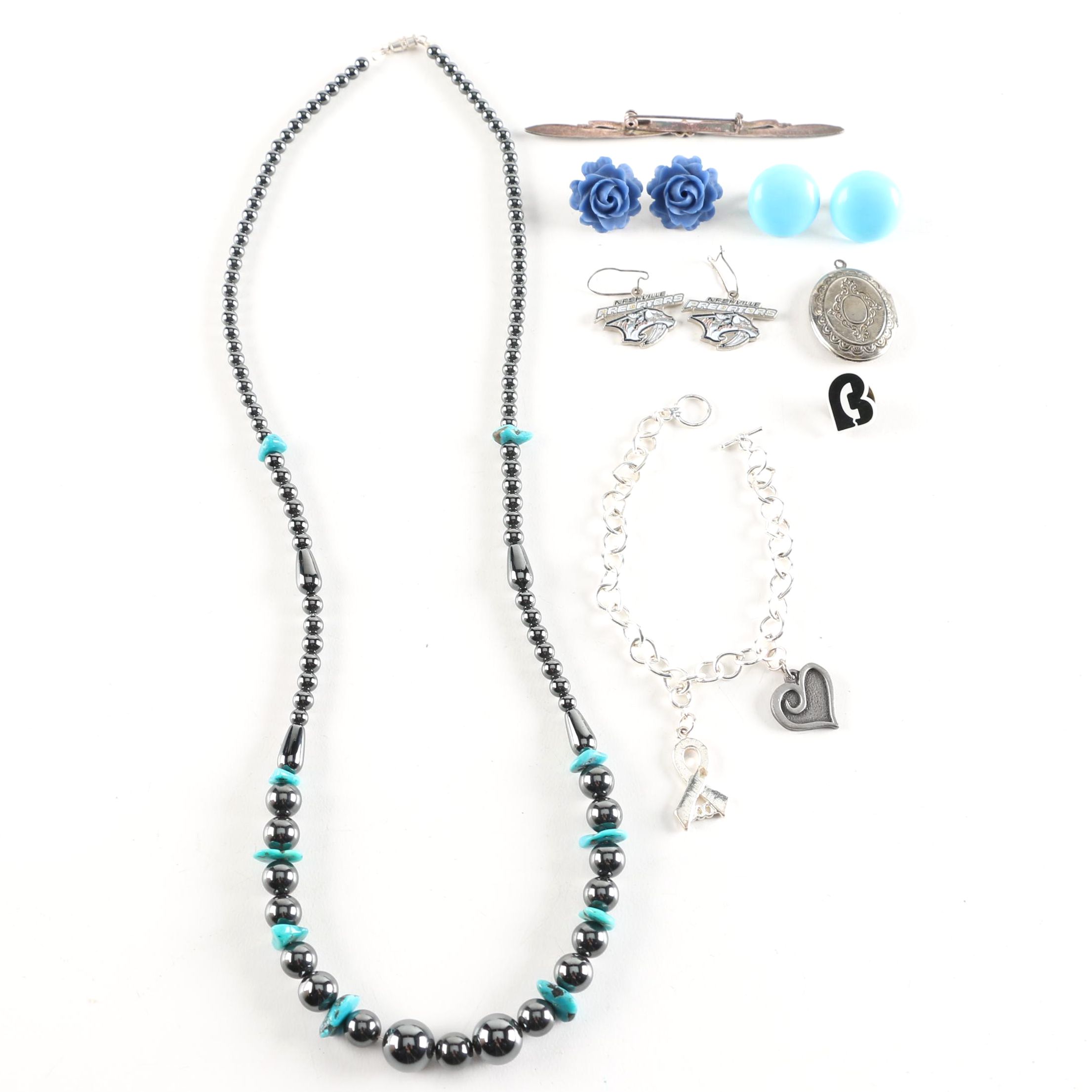 Costume Jewelry Including Turquoise and Hematite Pieces
