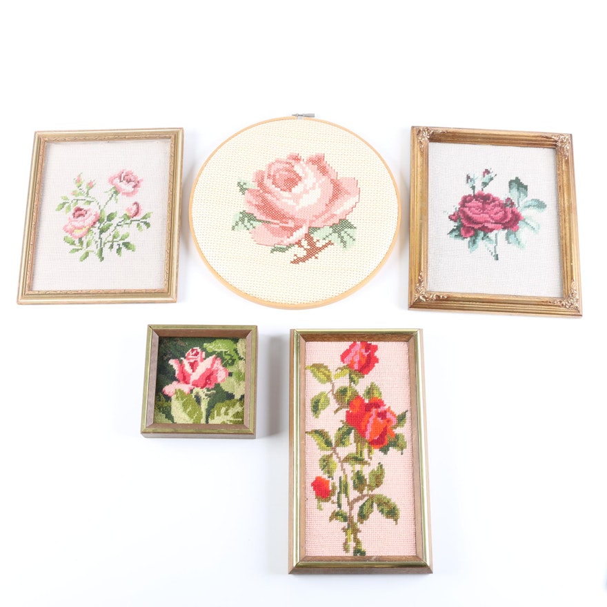 Floral Cross Stitch and Embroidered Pieces
