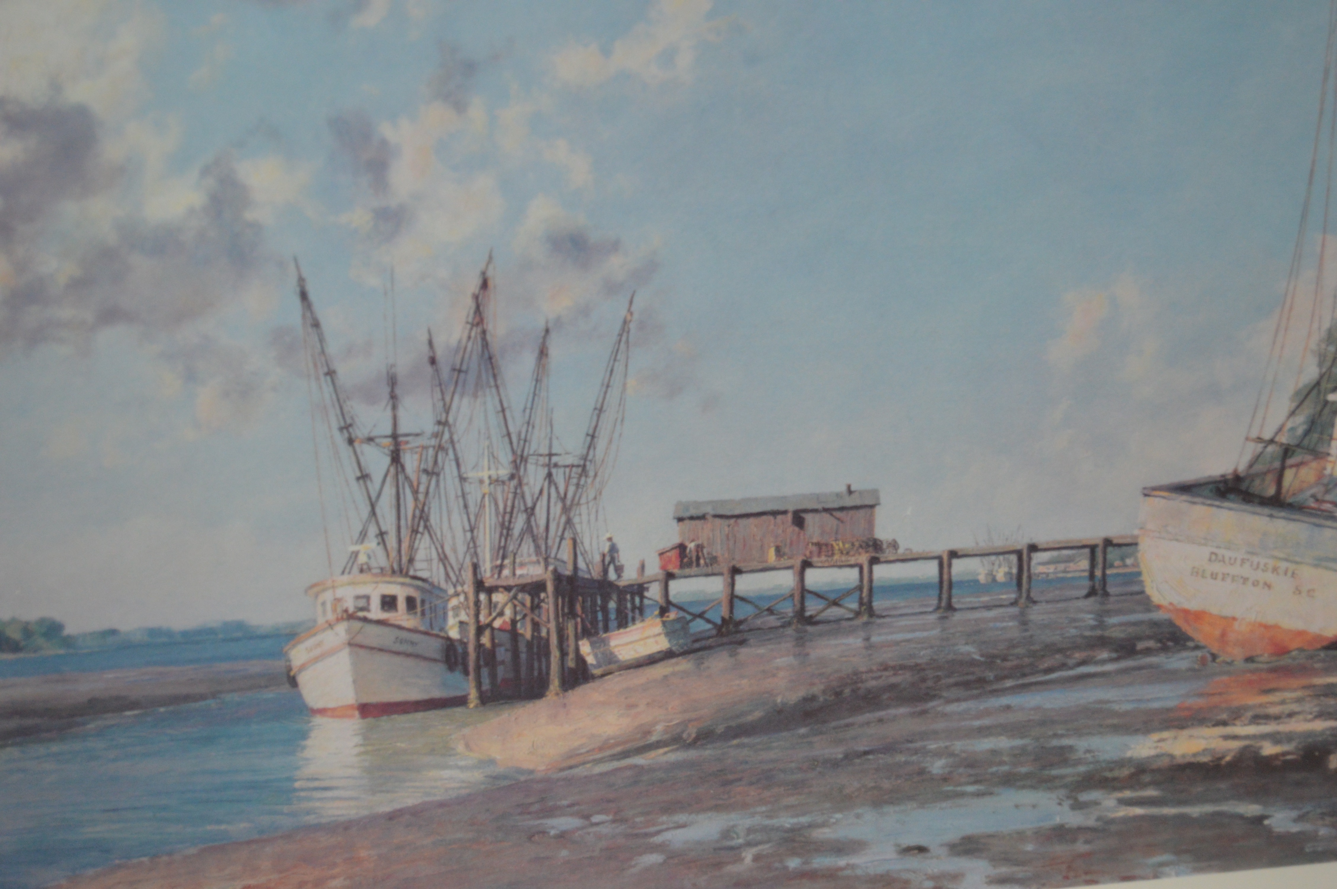 John Stobart Signed Offset Lithograph "Hilton Head Shrimpboats at Skull Creek"