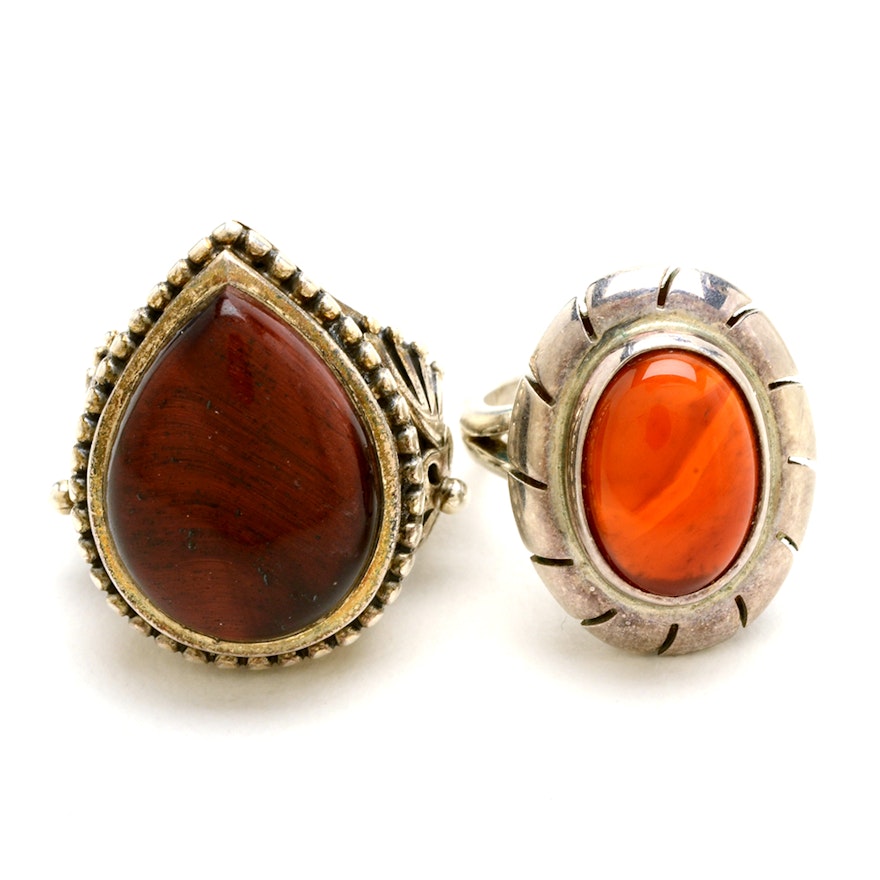 Sterling Silver Tiger's Eye Carnelian Statement Rings