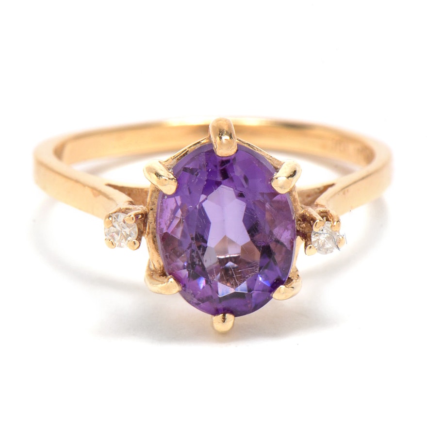 10K Yellow Gold Amethyst Diamond Ring