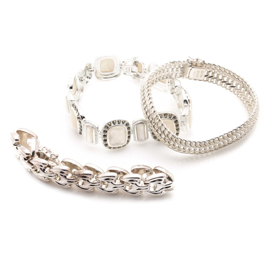 Sterling Silver Bracelets With Mother of Pearl and Marcasite
