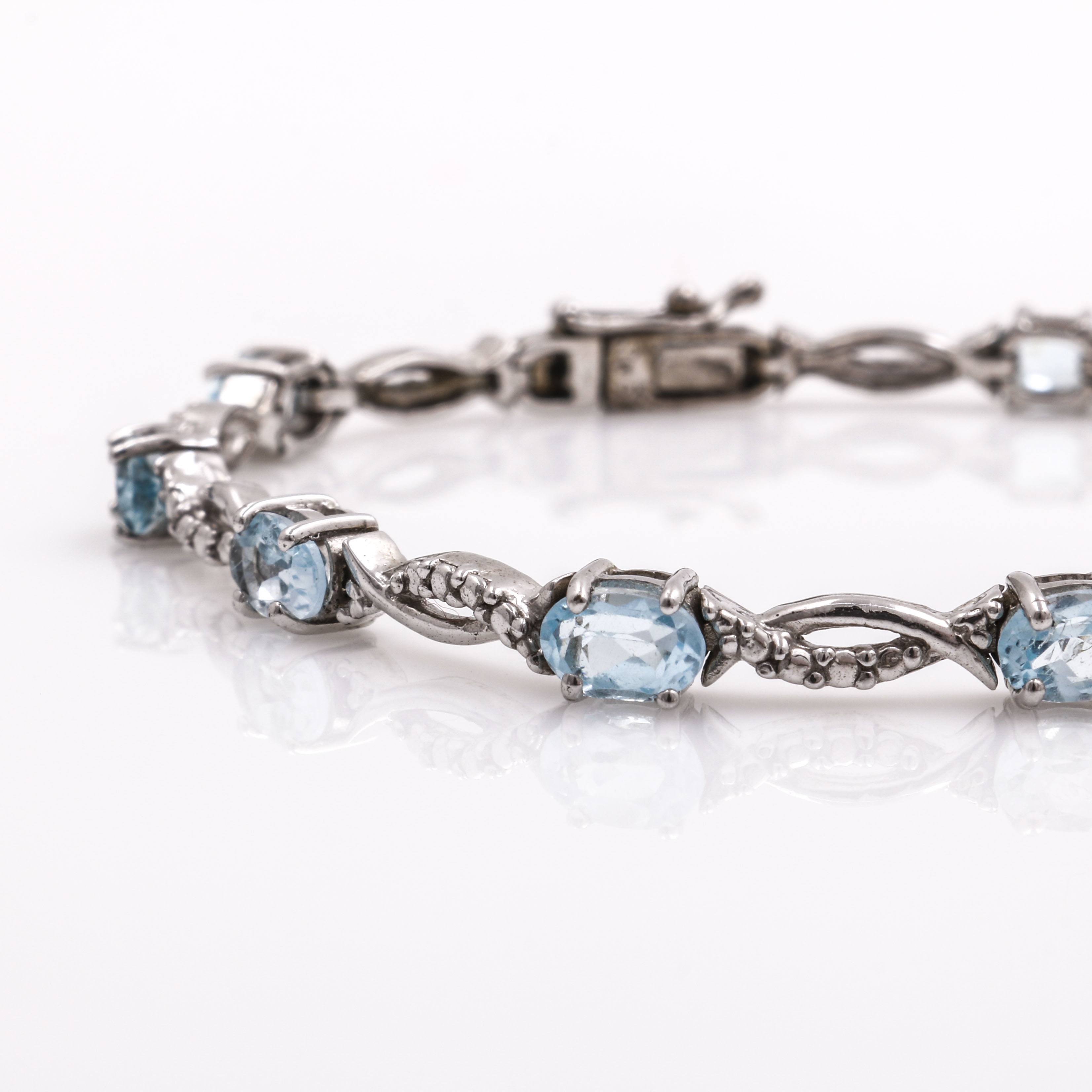 Sterling Silver Blue Topaz and Diamond Bracelet