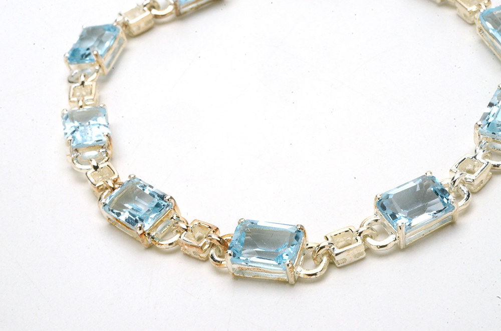 Sterling Silver, Jadeite, and Blue Topaz Bracelets