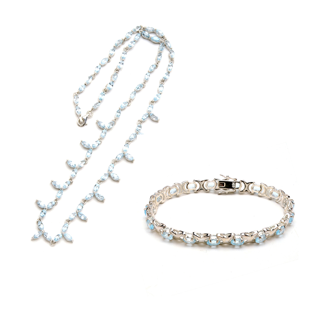 Sterling Silver and Blue Topaz Necklace and Bracelet